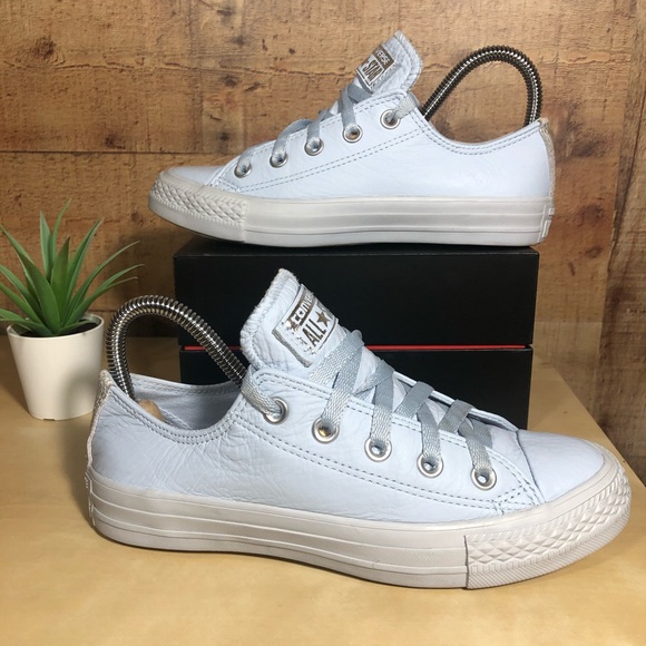 baby blue leather converse